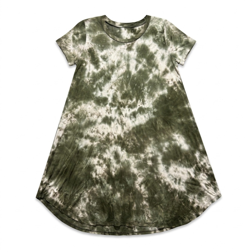 Ginger G S Olive Green Tie Dye Swing Dress Womens Boho Casual Short Sleeve